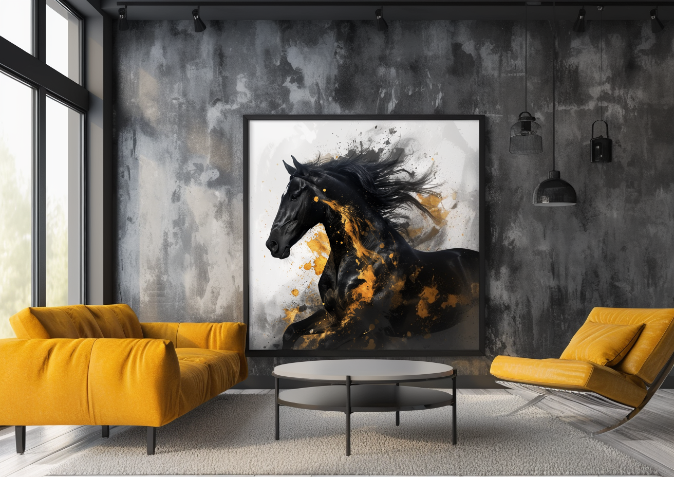 A Printable copy of a Beautifully Sculpted Black Horse Abstract Painting, Contemporary Art, Equine Artwork, Unique Wall Decor