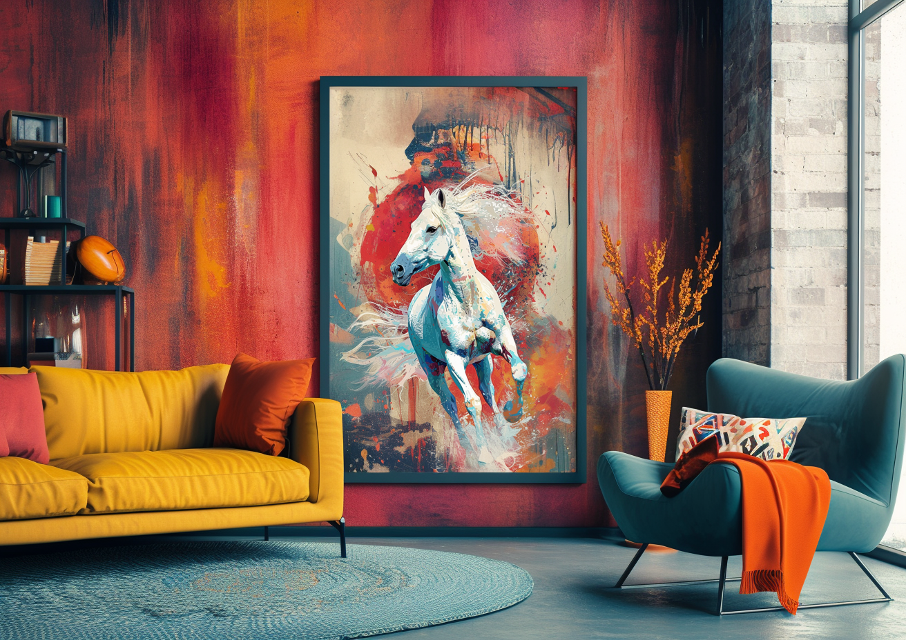 A Printable copy of a Colorful Abstract Horse Painting, Modern Equine Art, Equestrian Wall Decor, Vibrant Horse Artwork