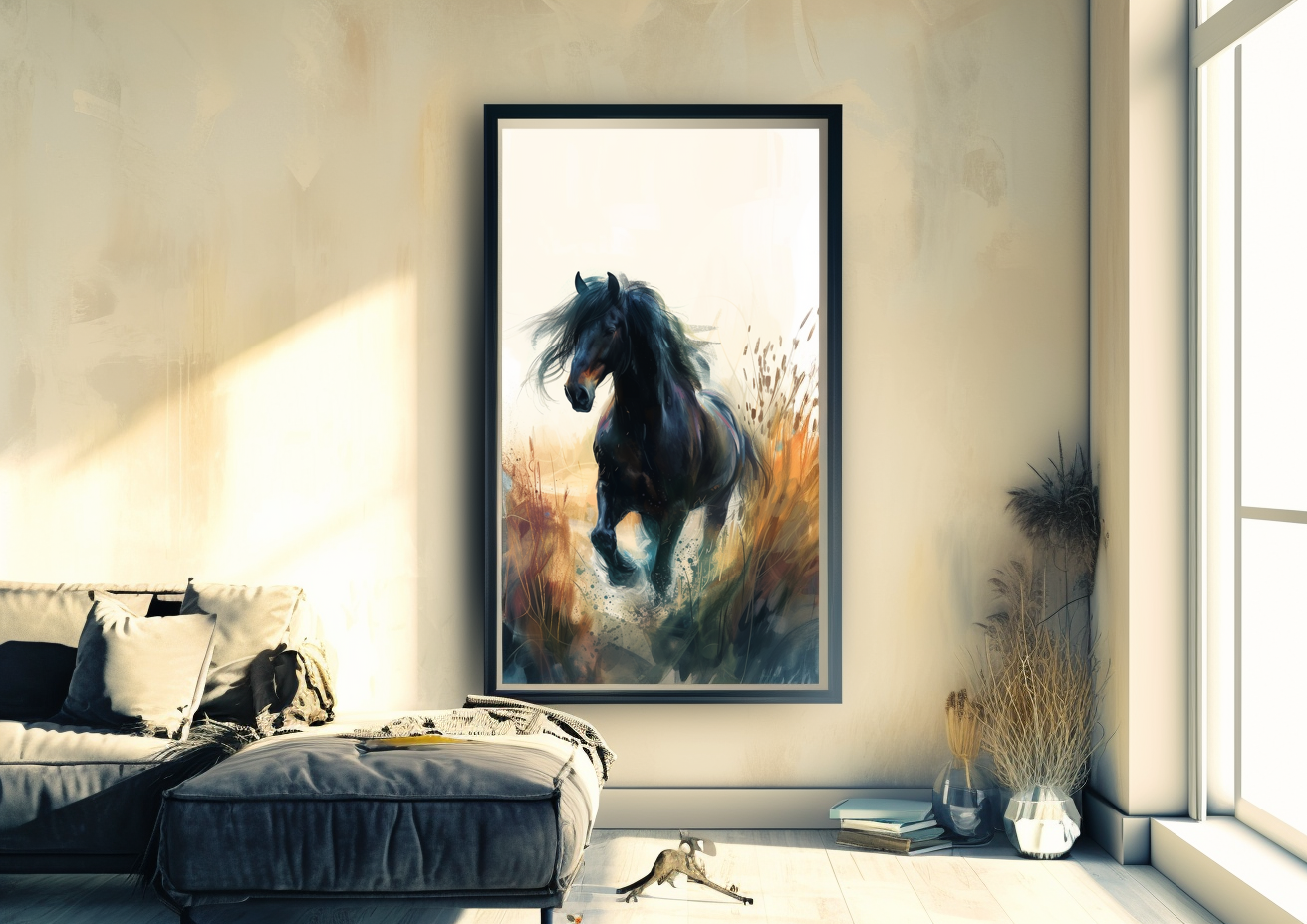 A Printable copy of a Horse in Grass Field Abstract Painting, Watercolor Art, Equestrian Wall Art