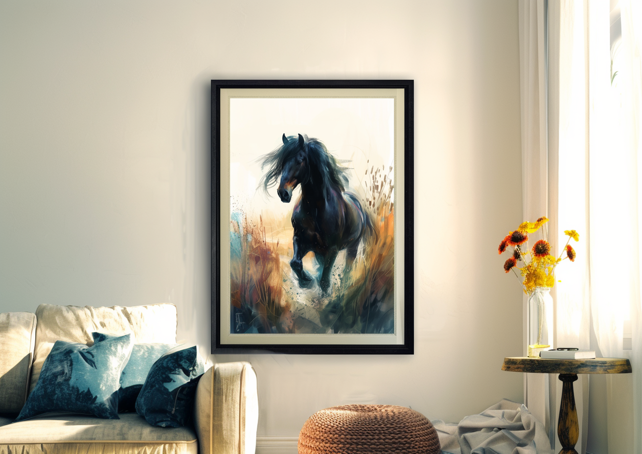 A Printable copy of a Horse in Grass Field Abstract Painting, Watercolor Art, Equestrian Wall Art