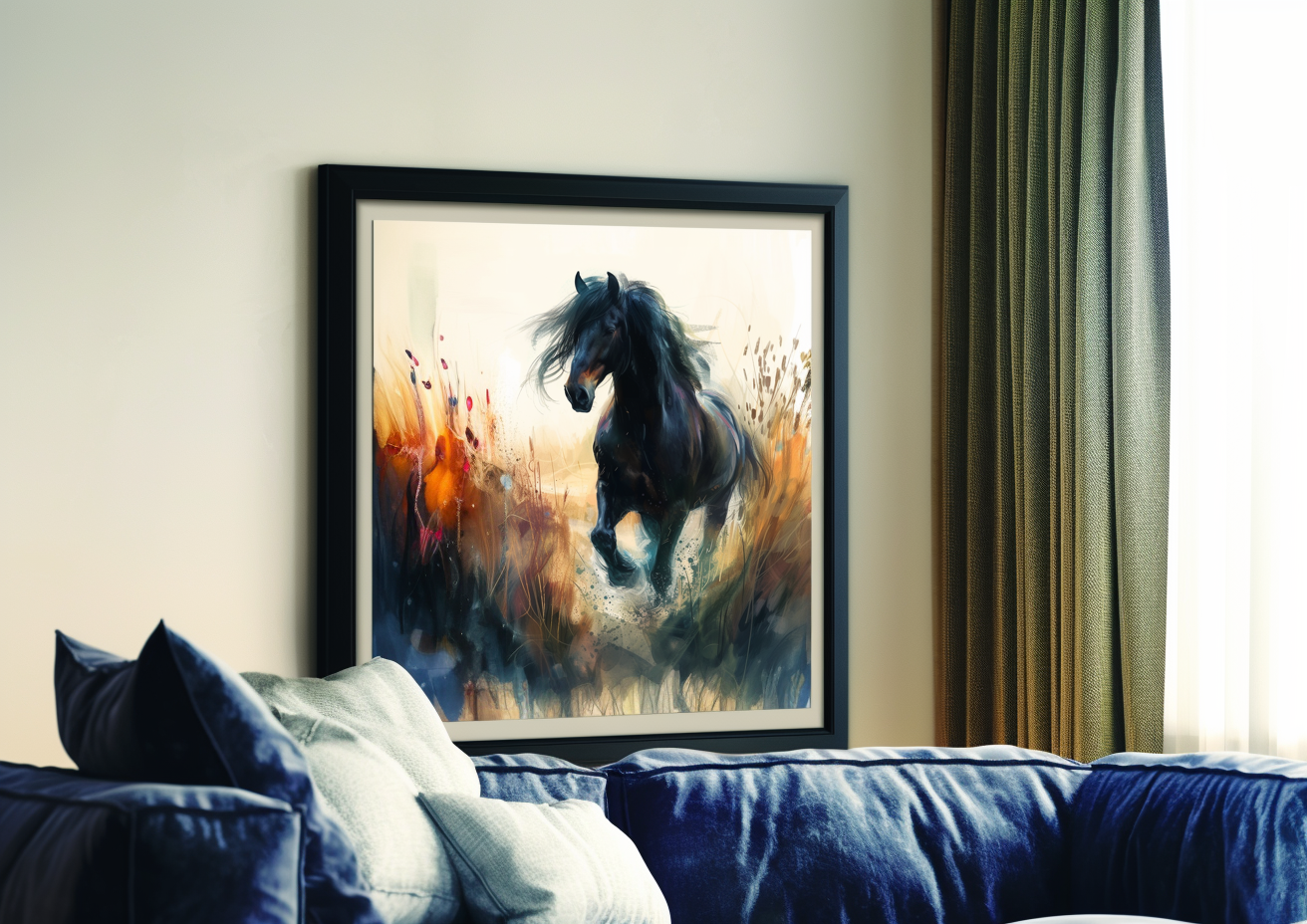 A Printable copy of a Horse in Grass Field Abstract Painting, Watercolor Art, Equestrian Wall Art