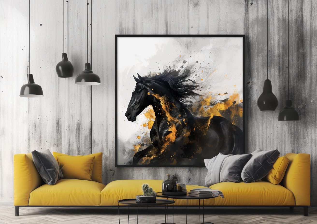 A Printable copy of a Beautifully Sculpted Black Horse Abstract Painting, Contemporary Art, Equine Artwork, Unique Wall Decor