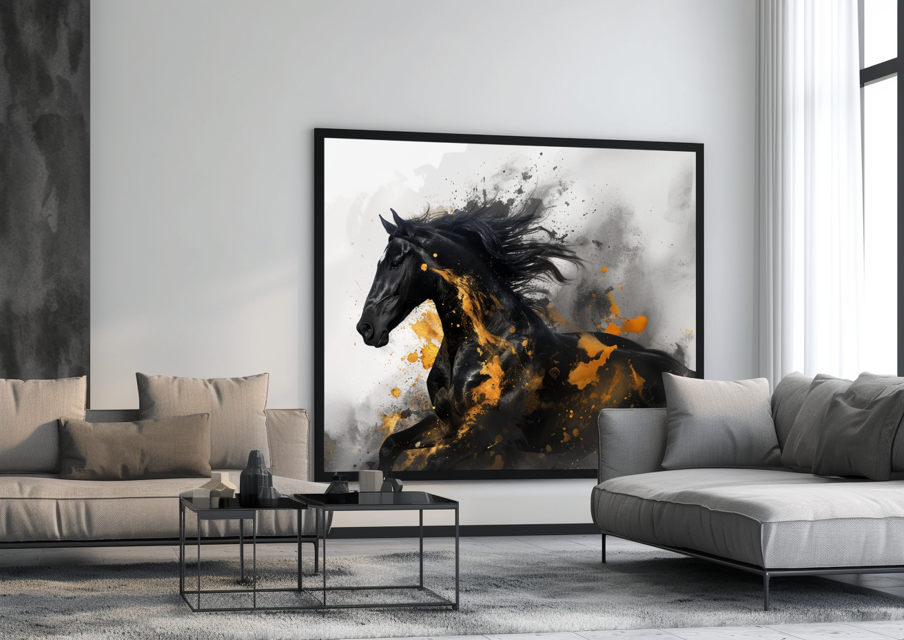 A Printable copy of a Beautifully Sculpted Black Horse Abstract Painting, Contemporary Art, Equine Artwork, Unique Wall Decor