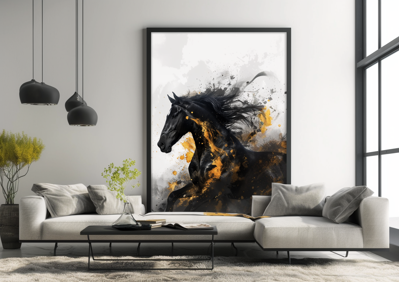 A Printable copy of a Beautifully Sculpted Black Horse Abstract Painting, Contemporary Art, Equine Artwork, Unique Wall Decor