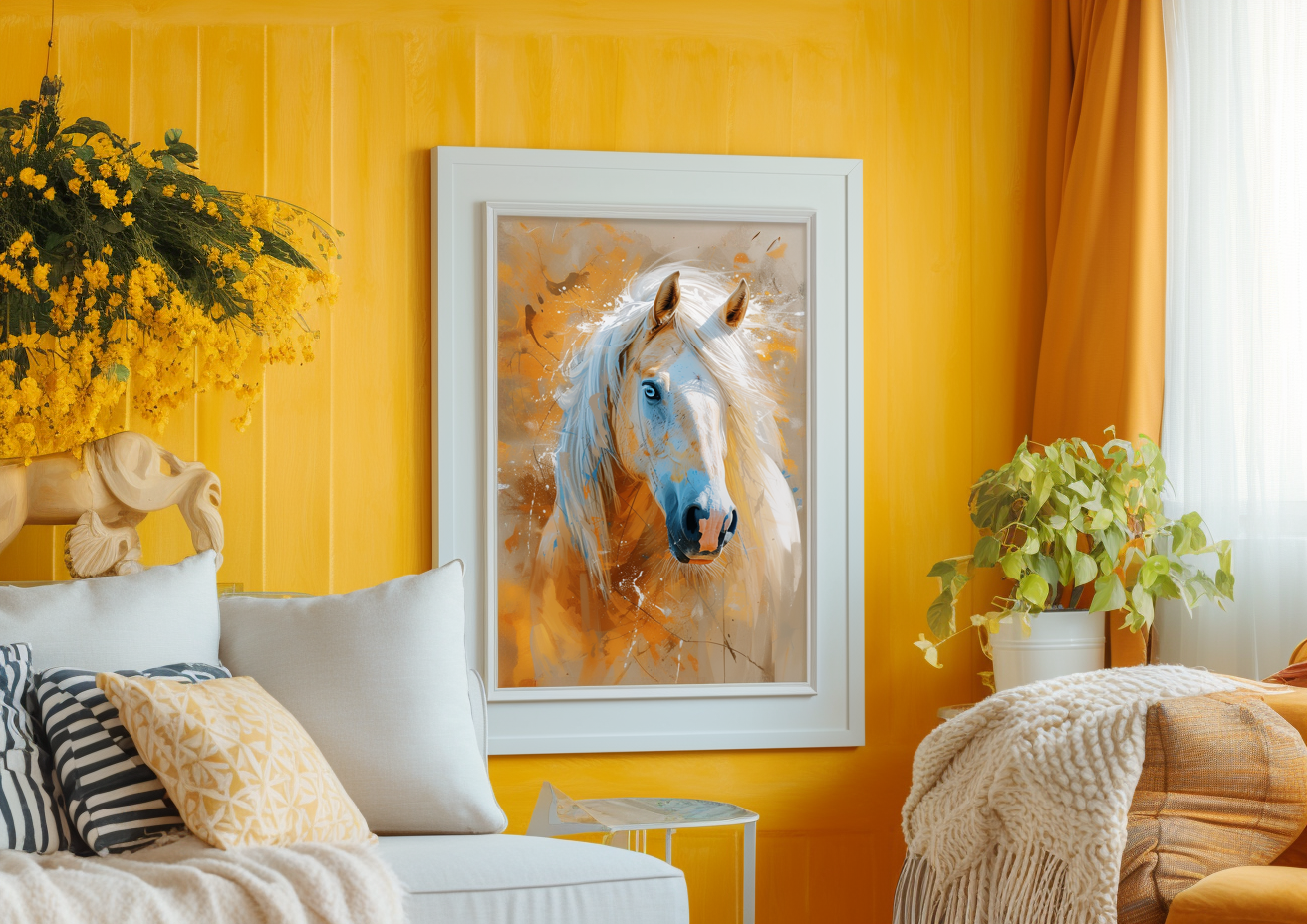 A Printable Copy of Vibrant Contemporary Horse Painting, Abstract Artwork, Blue Eyed Palomino Horse, Wall Decor, Colorful Equestrian Gift