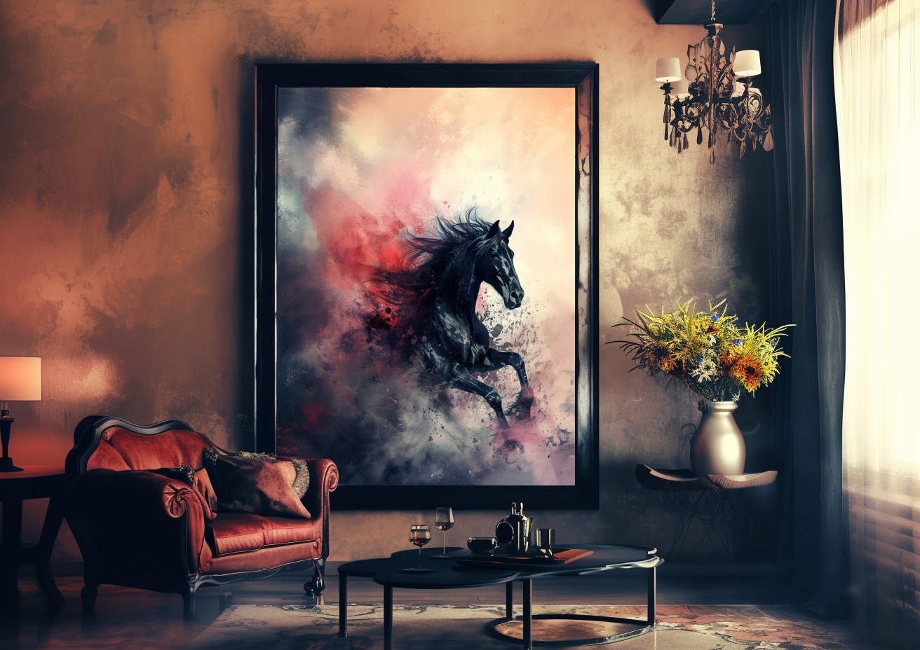 A Printable Copy of Abstract Black Horse Painting, Colorful Equestrian Art, Modern Wall Decor, Horse Lover Gift