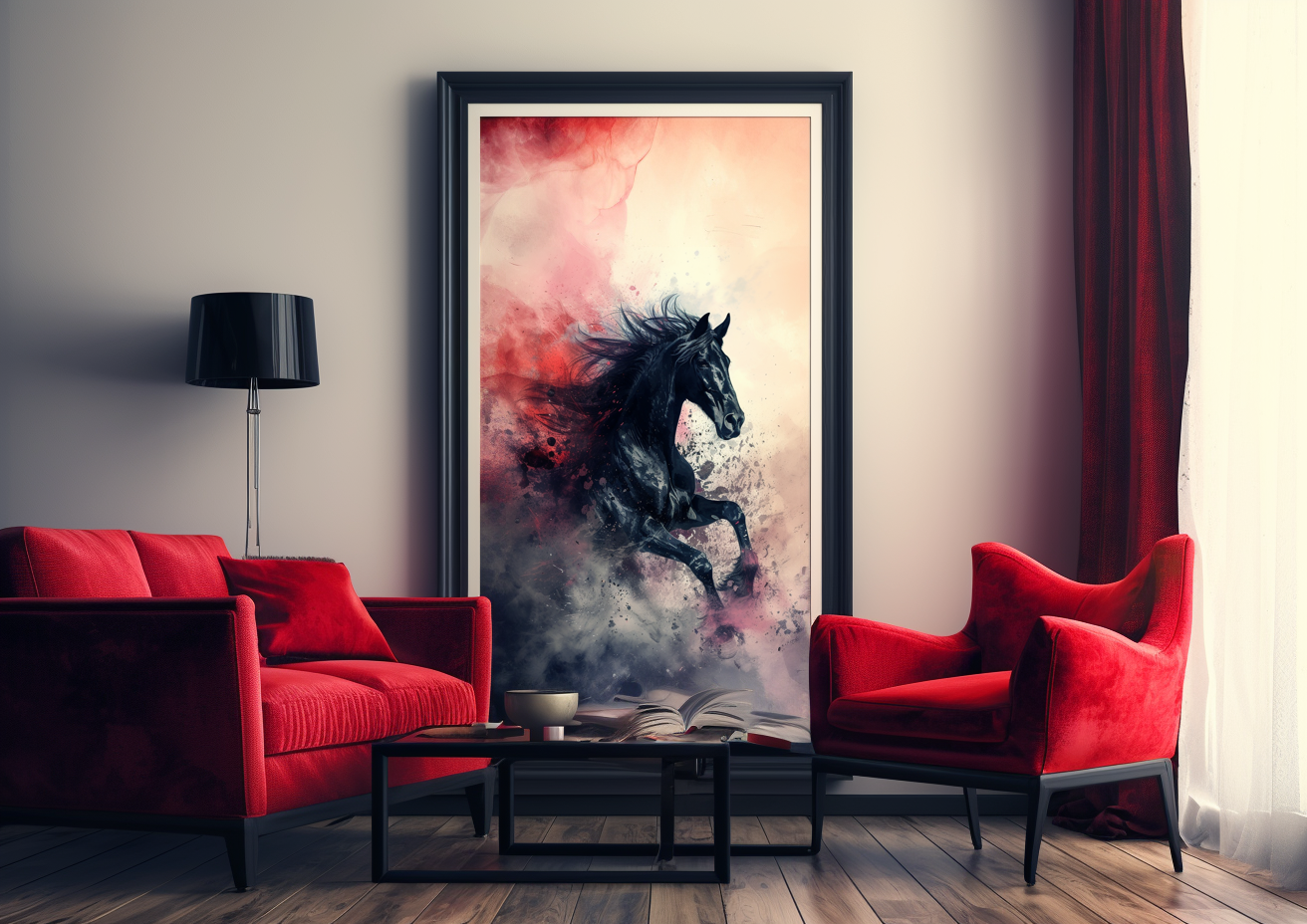 A Printable Copy of Abstract Black Horse Painting, Colorful Equestrian Art, Modern Wall Decor, Horse Lover Gift