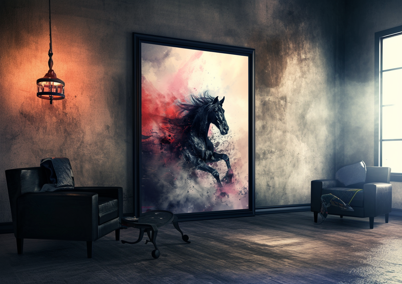 A Printable Copy of Abstract Black Horse Painting, Colorful Equestrian Art, Modern Wall Decor, Horse Lover Gift