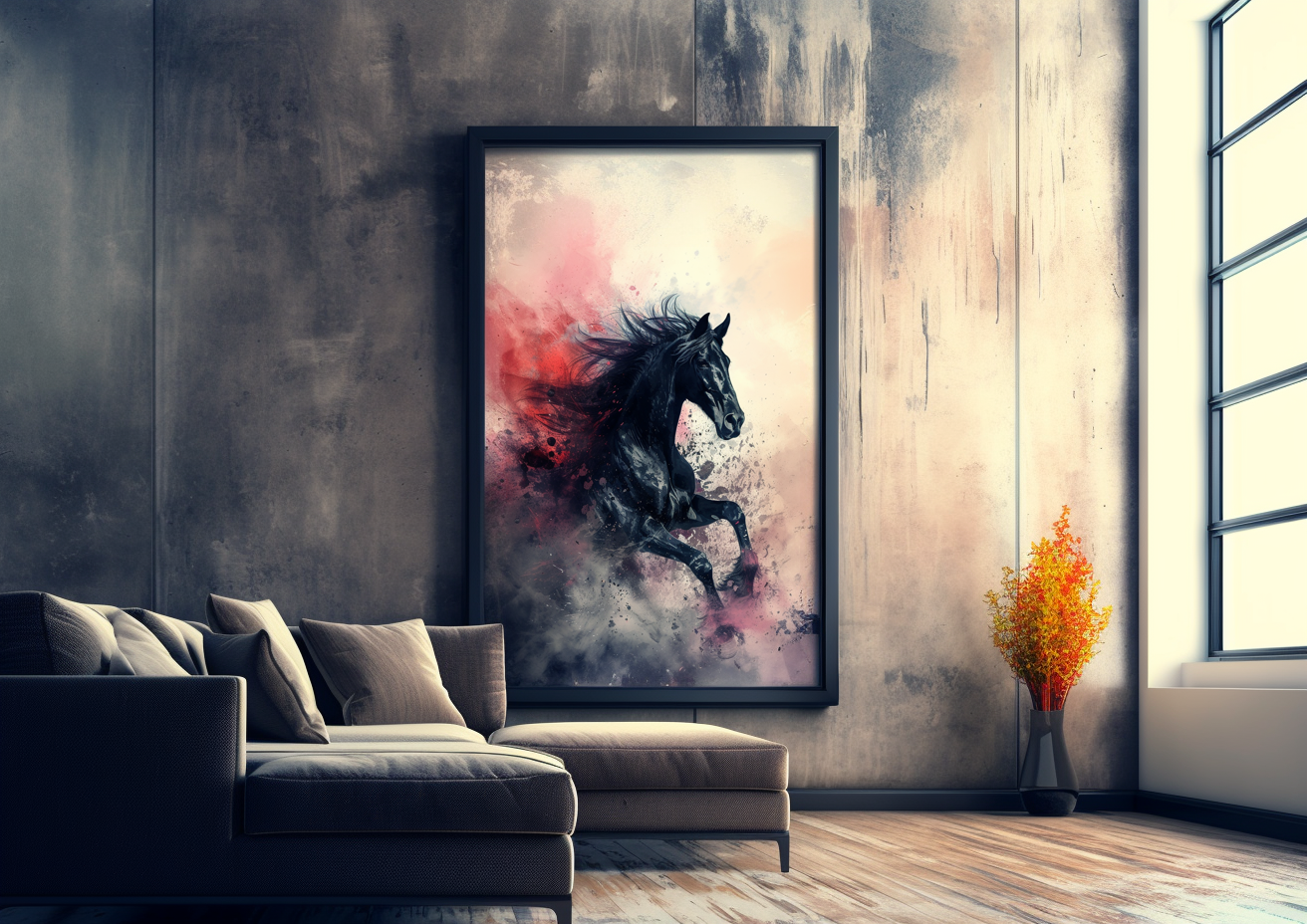 A Printable Copy of Abstract Black Horse Painting, Colorful Equestrian Art, Modern Wall Decor, Horse Lover Gift