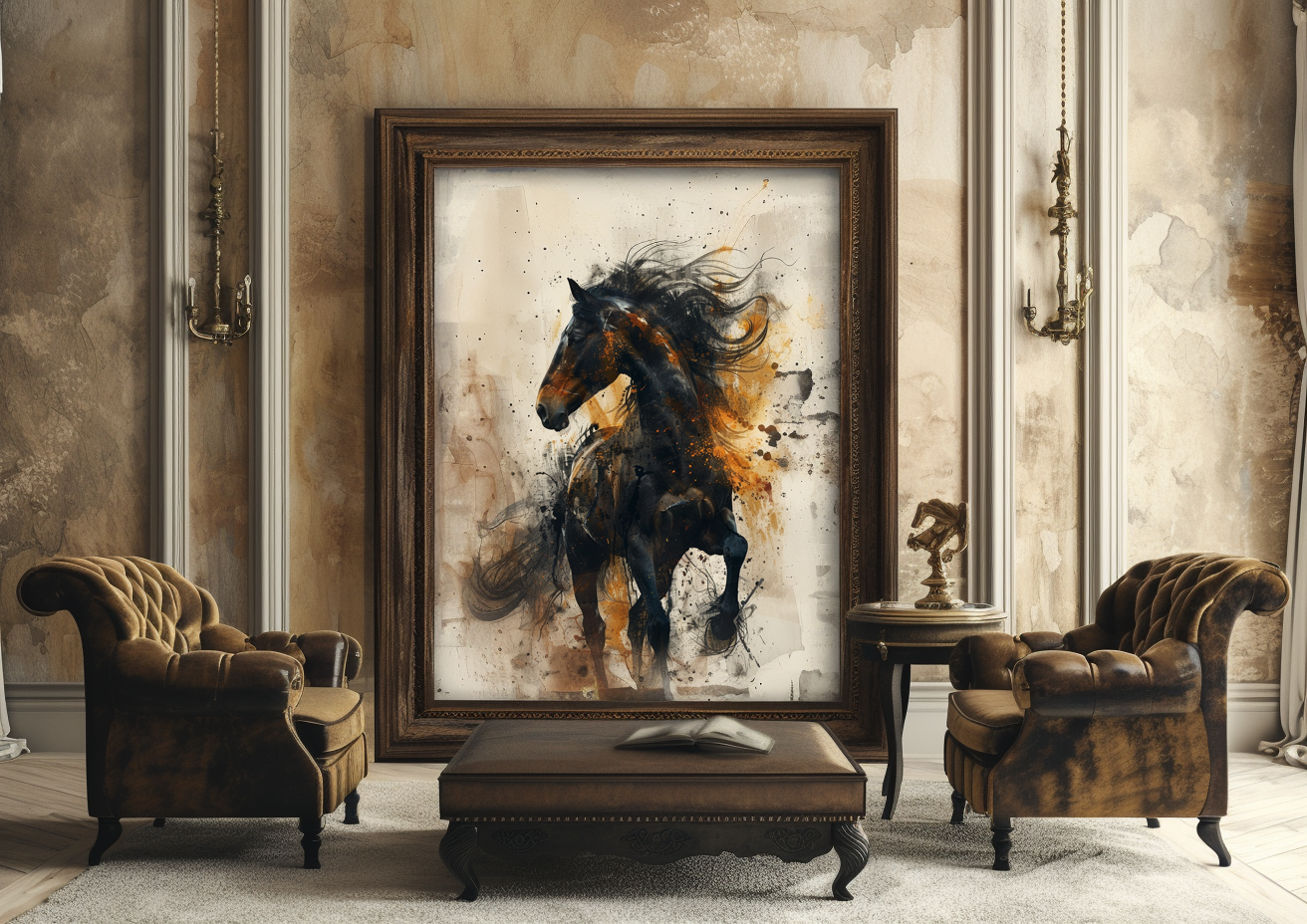 A Printable Copy of an Abstract Horse Painting, Gold and Bronze accents, Contemporary Artwork, Modern Wall Decor, Unique Horse Art, Home Decor