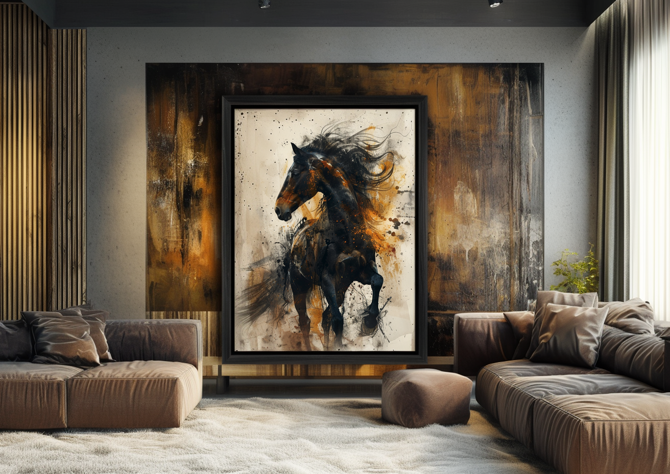 A Printable Copy of an Abstract Horse Painting, Gold and Bronze accents, Contemporary Artwork, Modern Wall Decor, Unique Horse Art, Home Decor