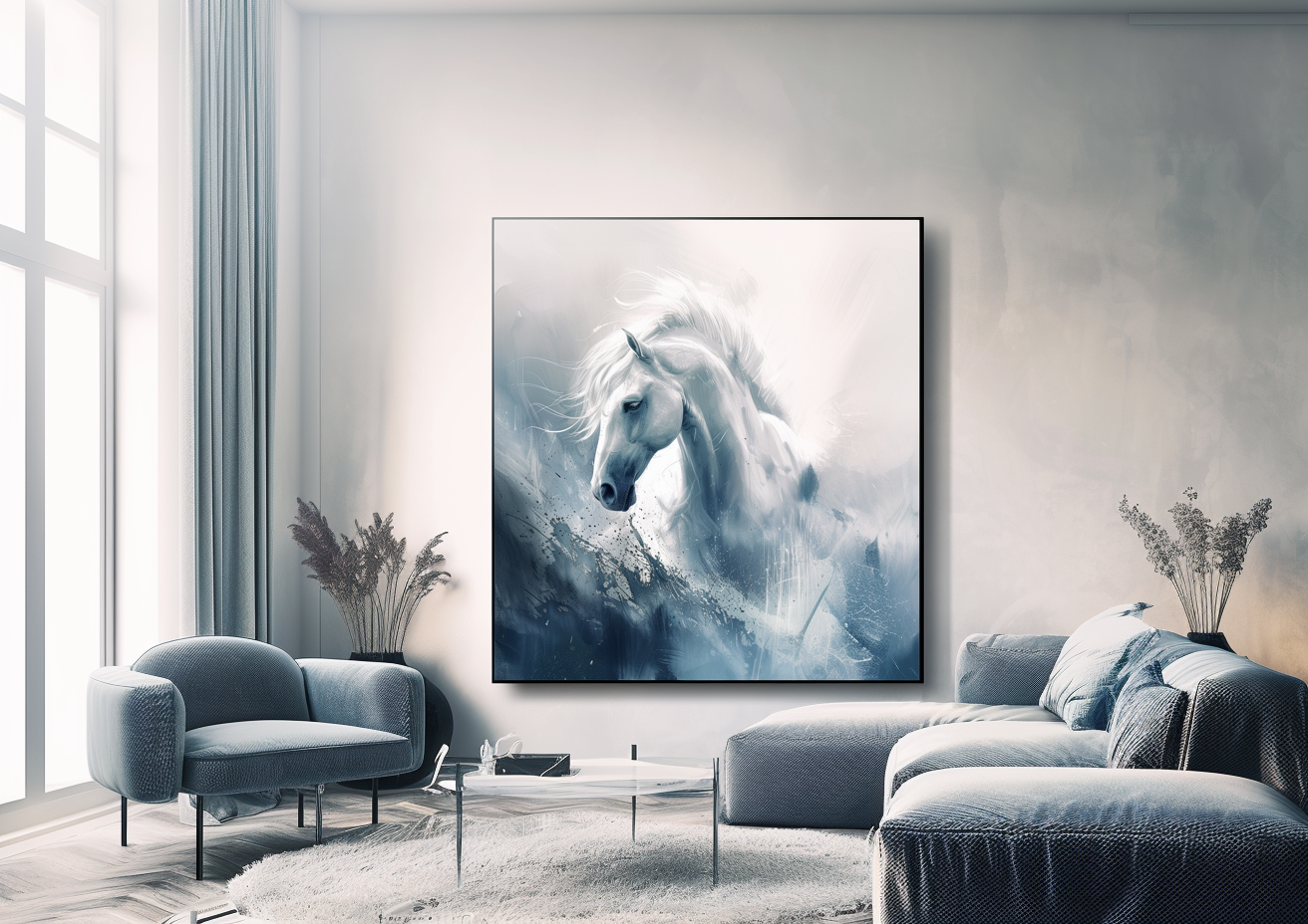 Majestic White Horse Painting, Modern Horse Art, Equestrian Wall Decor, Horse Gift