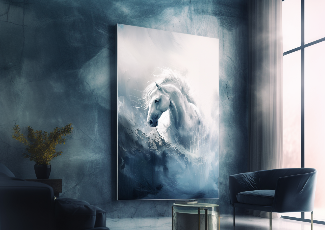 Majestic White Horse Painting, Modern Horse Art, Equestrian Wall Decor, Horse Gift