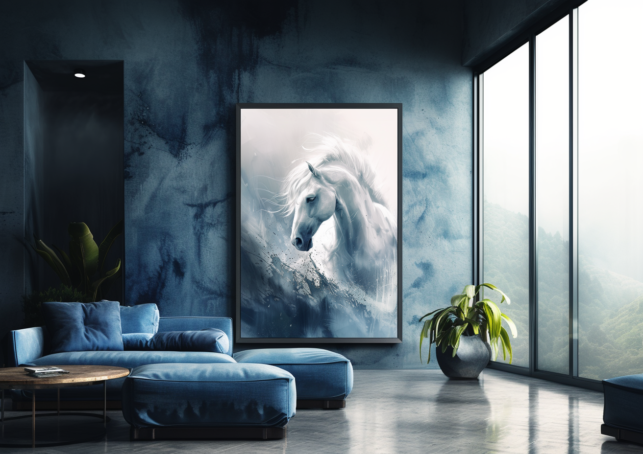 Majestic White Horse Painting, Modern Horse Art, Equestrian Wall Decor, Horse Gift