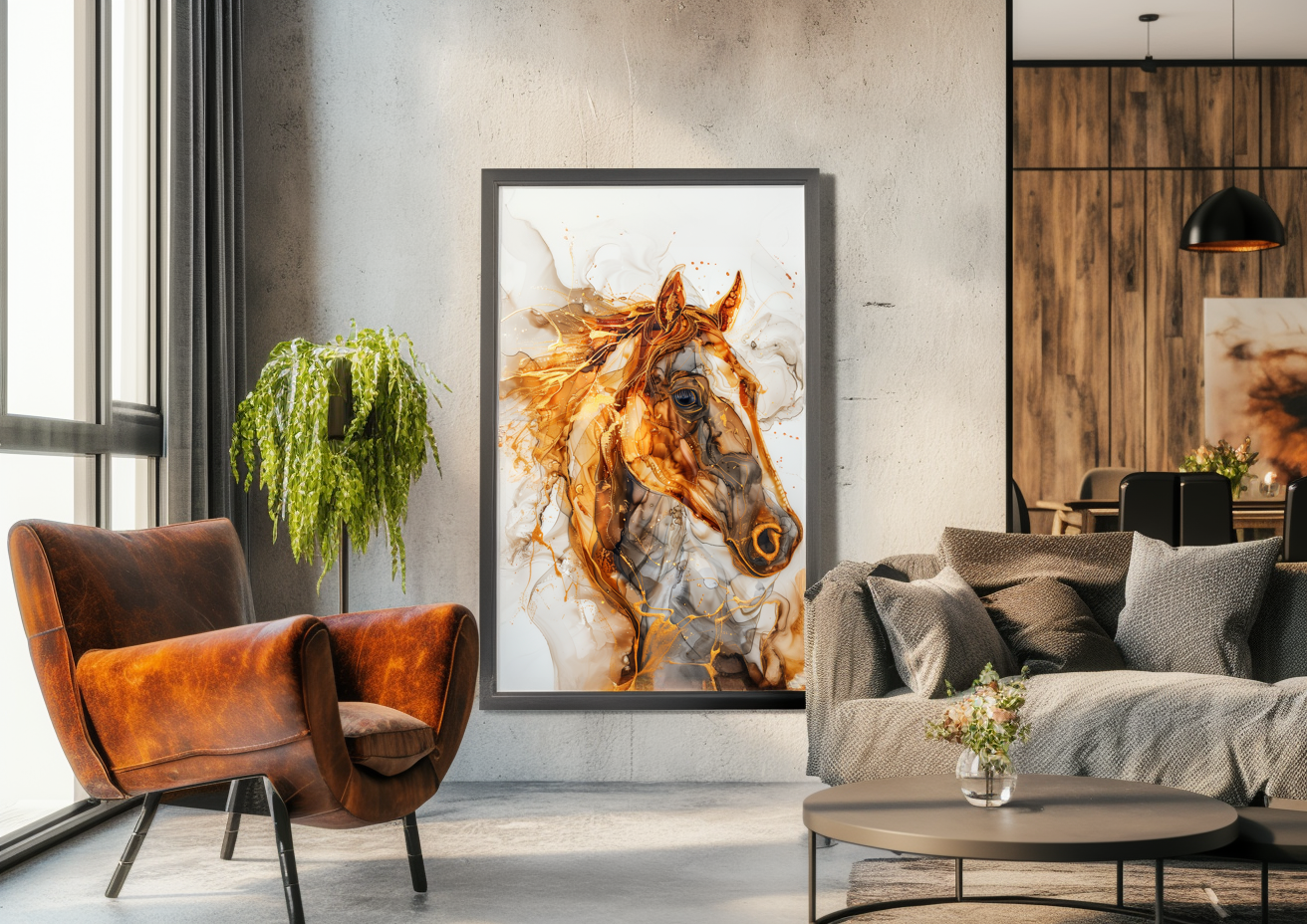 A Printable Copy of Abstract Horse Painting, Alcohol Ink Contemporary Artwork, Horse Wall Decor, Horse Art