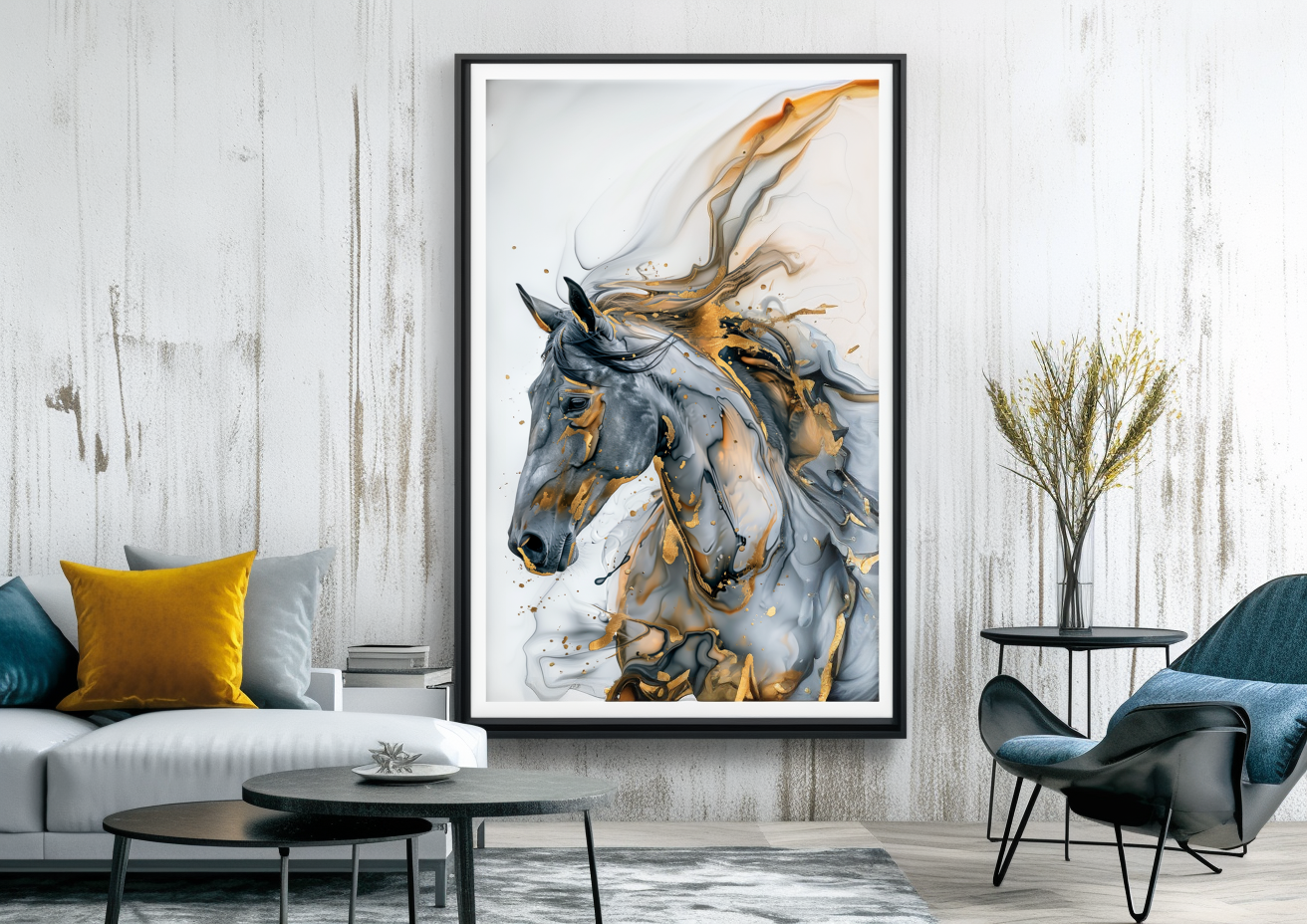 A Printable Copy of a Majestic Horse Art, Alcohol Ink Technique, Horse Wall Decor, Modern Horse Art