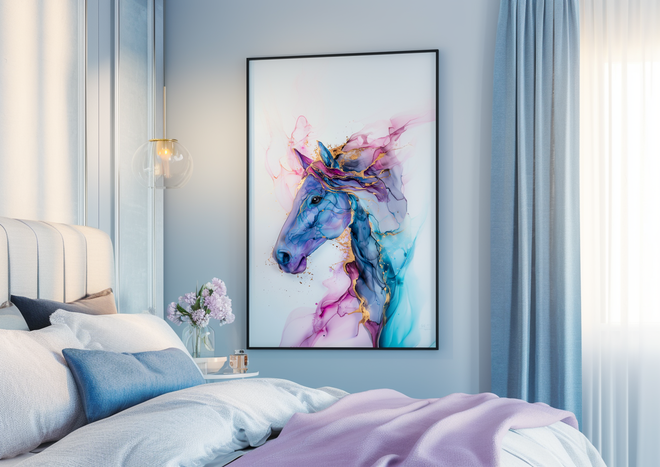 A Printable Copy of an Alcohol Ink Style Horse Art, Modern Art Piece, Equestrian Art, Home Decor