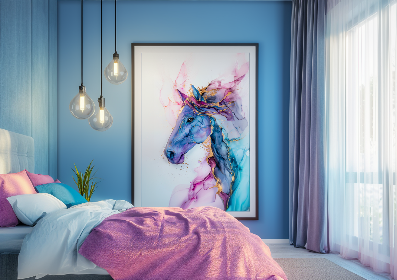 A Printable Copy of an Alcohol Ink Style Horse Art, Modern Art Piece, Equestrian Art, Home Decor