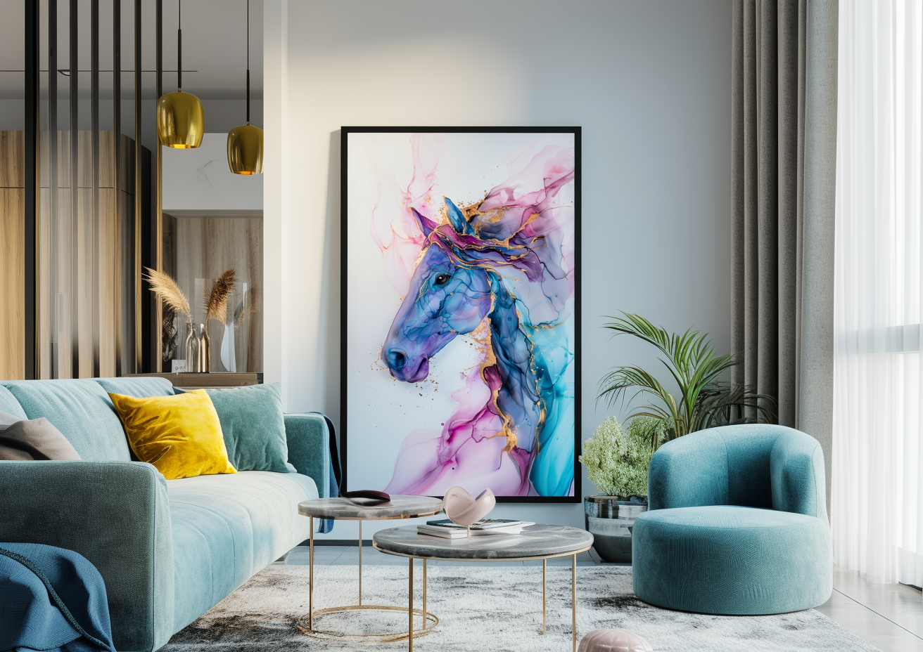 A Printable Copy of an Alcohol Ink Style Horse Art, Modern Art Piece, Equestrian Art, Home Decor