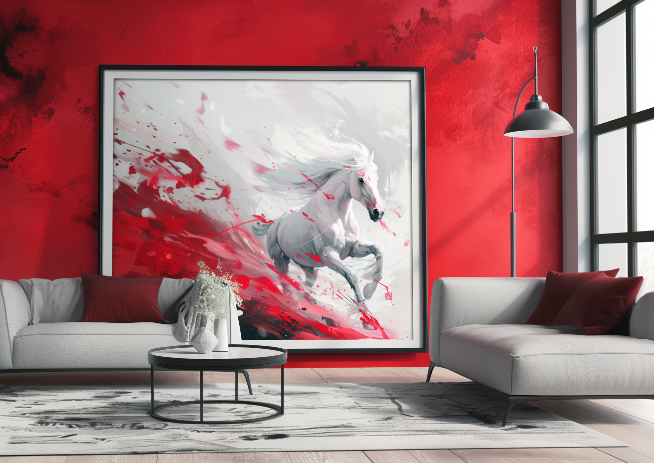 A Printable Copy of a White Horse Painting, Abstract Horse Art, Splash of Colors, Equestrian Decor, Fine Art