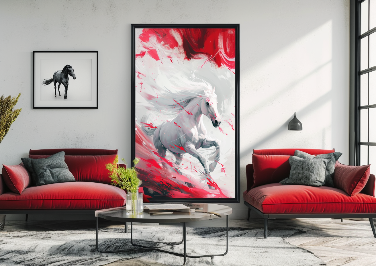 A Printable Copy of a White Horse Painting, Abstract Horse Art, Splash of Colors, Equestrian Decor, Fine Art