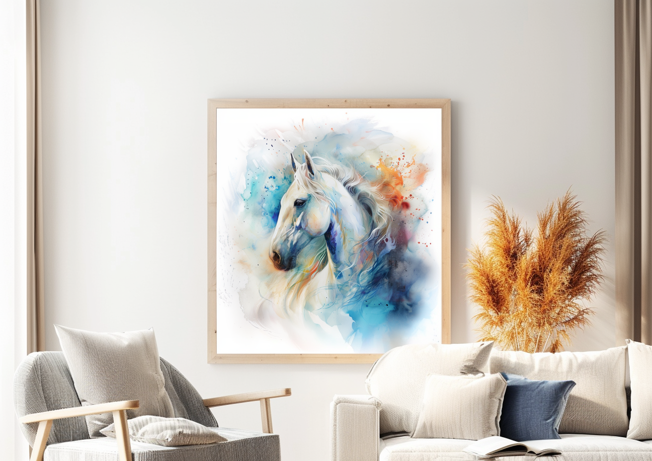 A Printable Copy of a Vivid Watercolor Horse Painting, Abstract Art, Splash of Colors, Equestrian Wall Decor