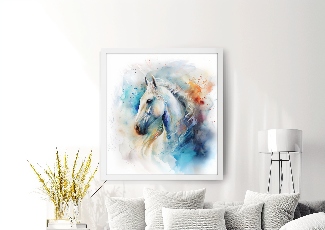 A Printable Copy of a Vivid Watercolor Horse Painting, Abstract Art, Splash of Colors, Equestrian Wall Decor