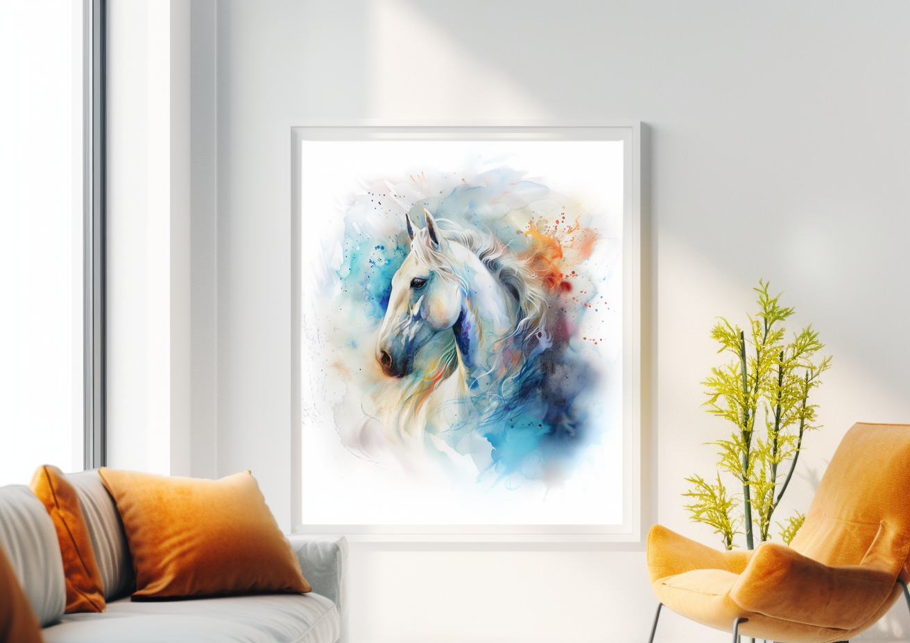 A Printable Copy of a Vivid Watercolor Horse Painting, Abstract Art, Splash of Colors, Equestrian Wall Decor