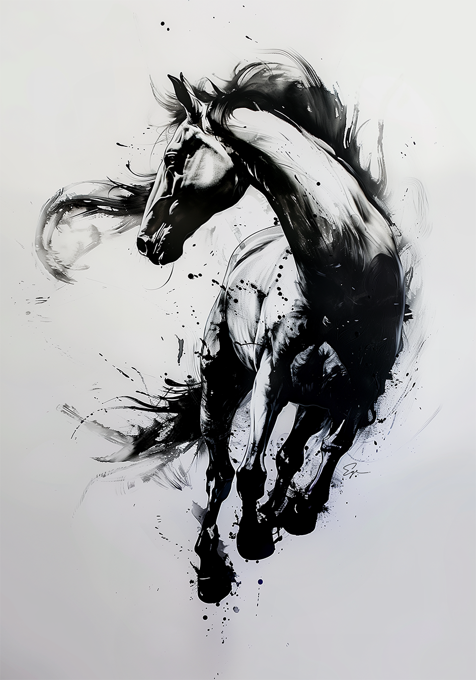 A Soft Copy of Modern Horse Art in Ink style, Abstract Equine Painting, Art Lover Gift