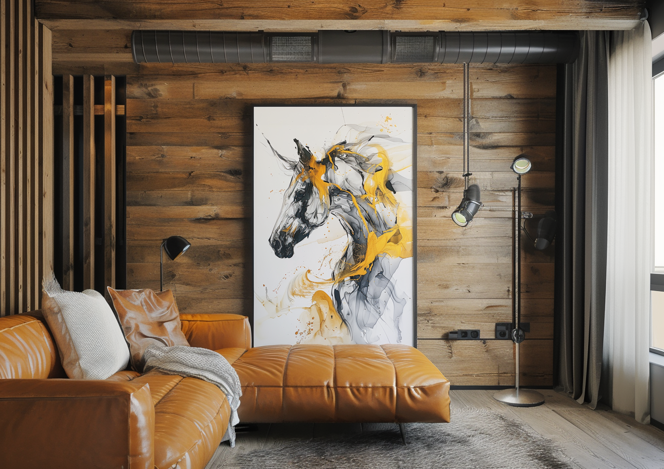 Abstract Horse Art in Alcohol Ink Style, Black And Grey With Yellow Accents, Expressionist Imagery, Modern Wall Decor, Unique Piece of Art