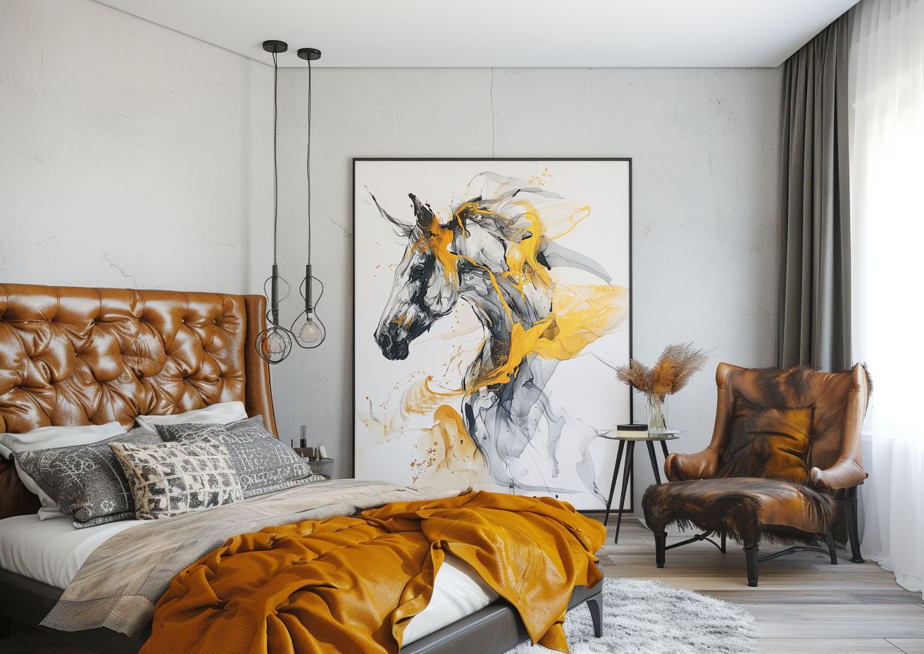 Abstract Horse Art in Alcohol Ink Style, Black And Grey With Yellow Accents, Expressionist Imagery, Modern Wall Decor, Unique Piece of Art