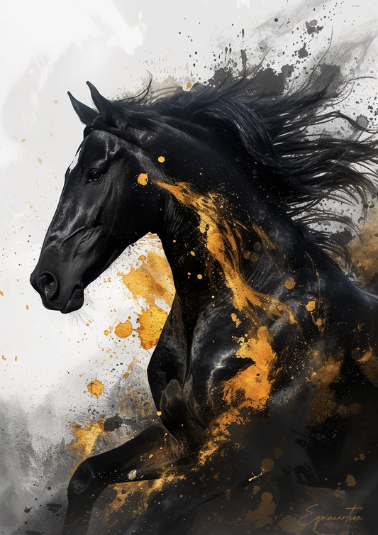 A Printable copy of a Beautifully Sculpted Black Horse Abstract Painting, Contemporary Art, Equine Artwork, Unique Wall Decor