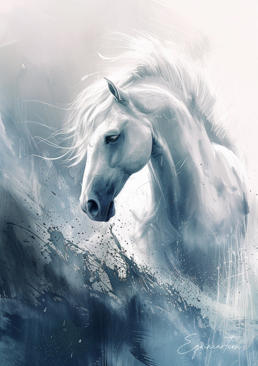 Majestic White Horse Painting, Modern Horse Art, Equestrian Wall Decor, Horse Gift