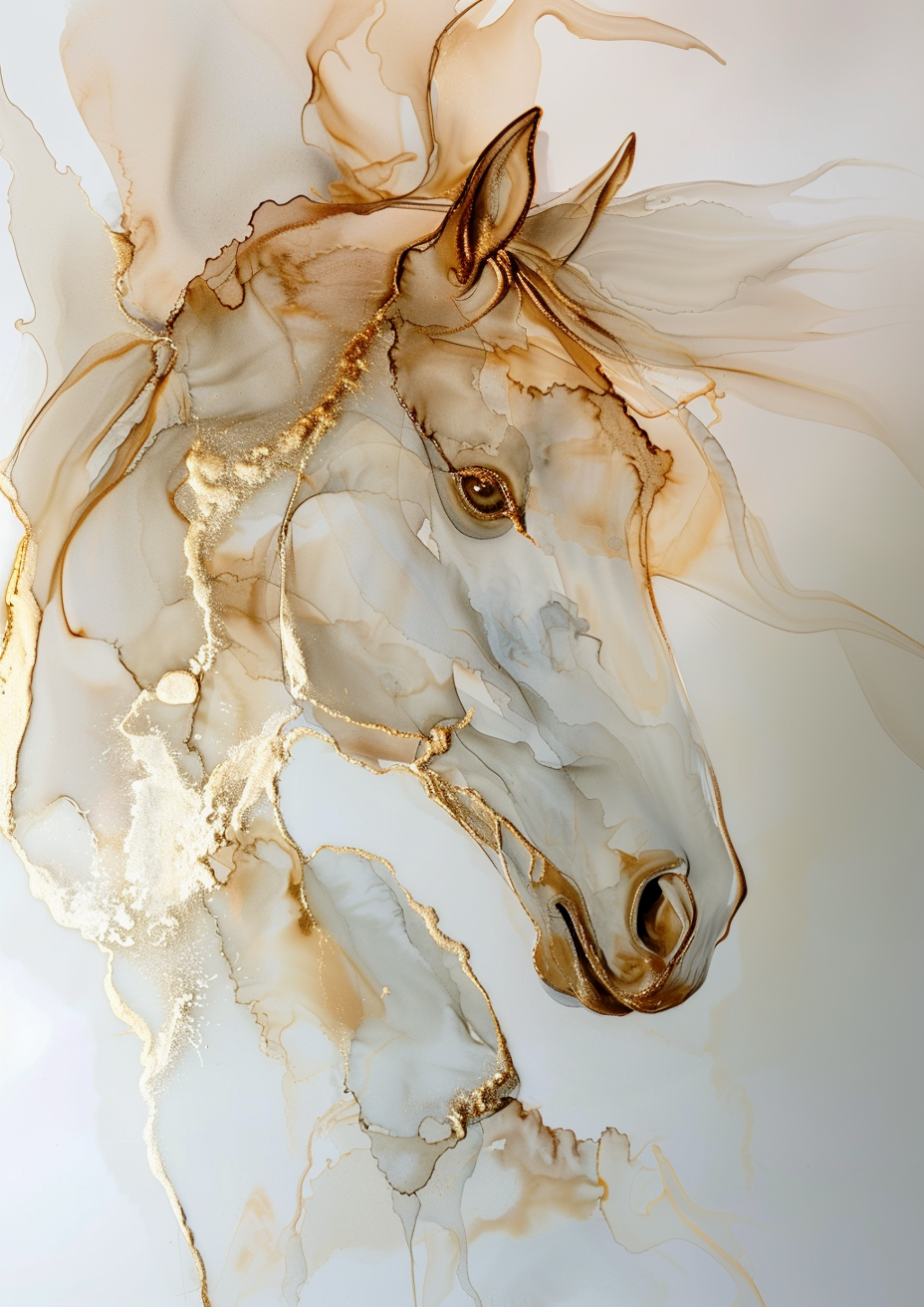 A Printable Copy of a Alcohol Ink Style Horse Art, Unique Piece, Modern Equestrian Art