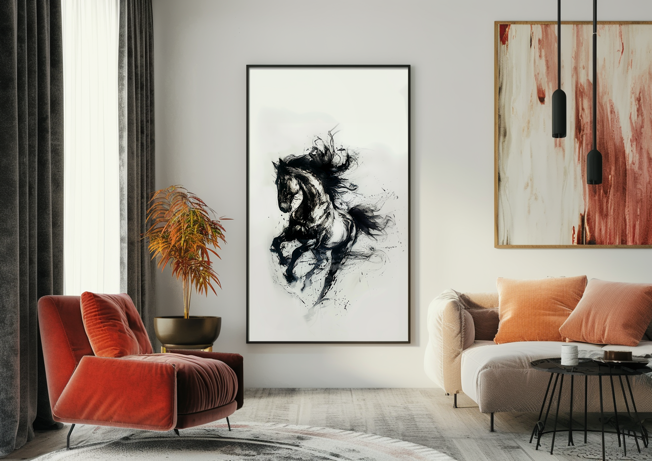 A Printable Copy of an Ink Style Abstract Horse Art, Expressionist Imagery, Modern Piece of Art