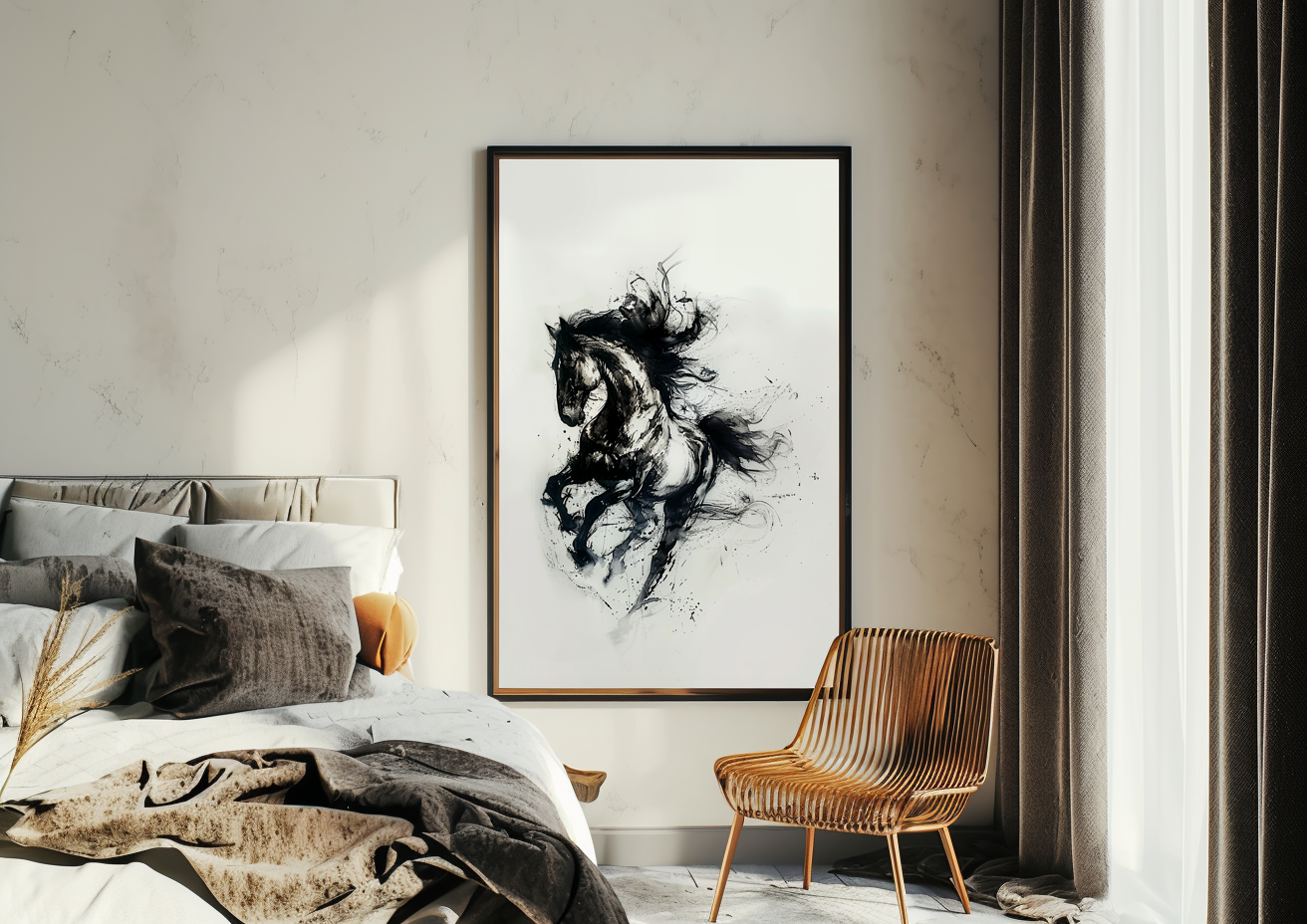 A Printable Copy of an Ink Style Abstract Horse Art, Expressionist Imagery, Modern Piece of Art