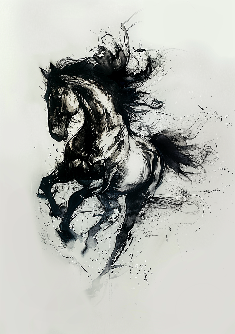 A Printable Copy of an Ink Style Abstract Horse Art, Expressionist Imagery, Modern Piece of Art